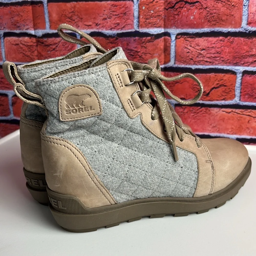 SOREL Women's Evie II NW Lace Waterproof Wedge Bootie‎ Boot Omega Taupe Size 8